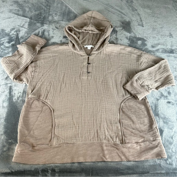 Pure Jill By J Jill Organic Cotton Hooded Top Womens Petite Large Taupe Texture - Picture 8 of 13